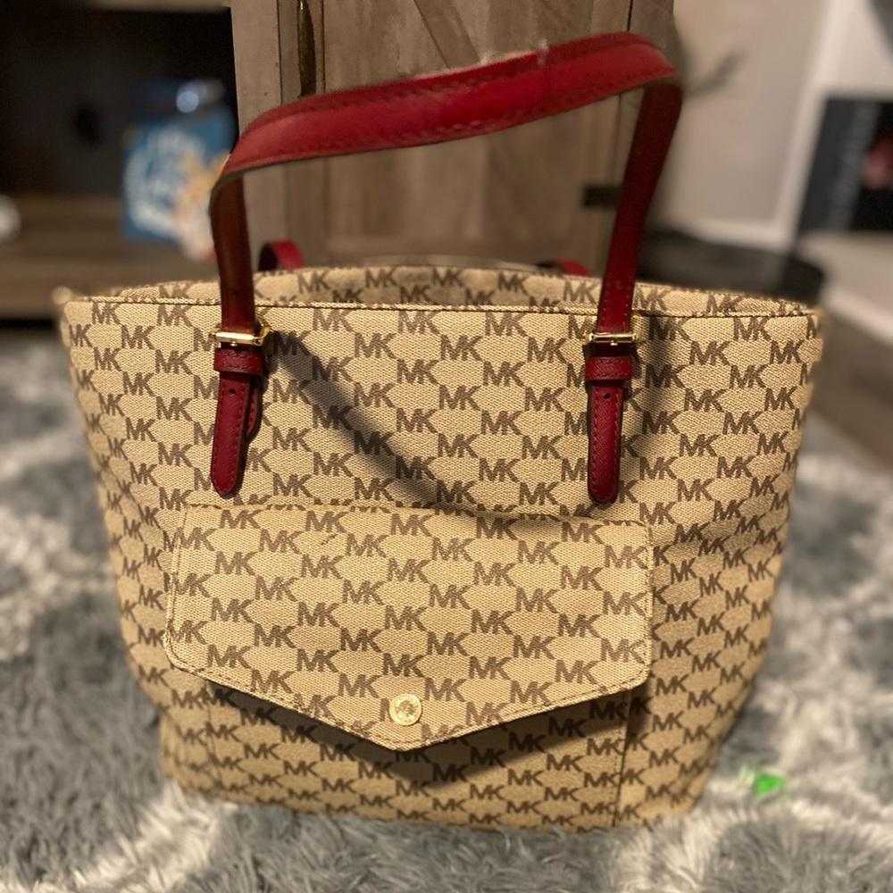 Michael Kors Tan w/brown MK Red Staps